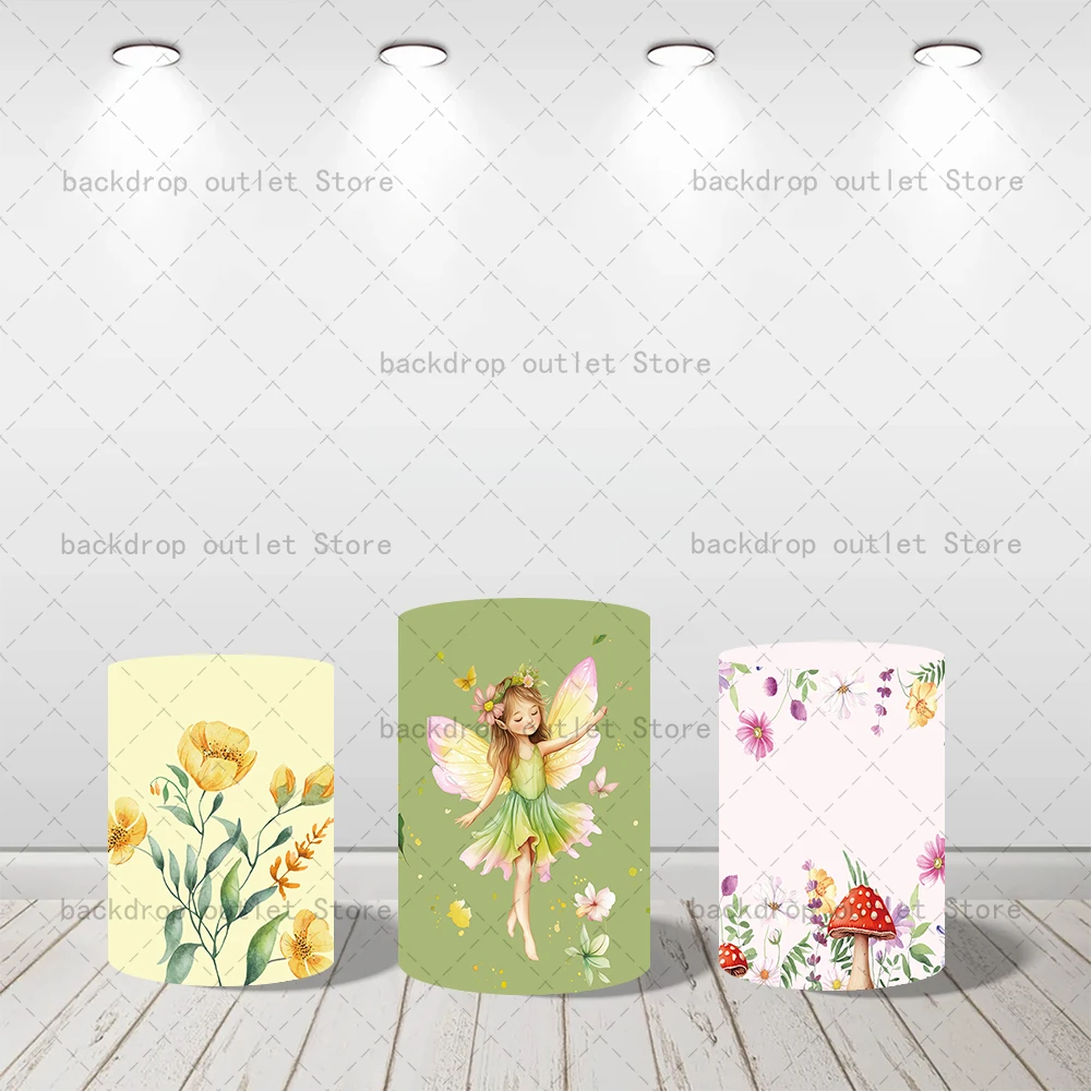 

Mehofond Green Fairy Cylinder Backdrop Cover Mushroom Princess Girl Birthday Baby Shower Cylinder Cover Photocall Props