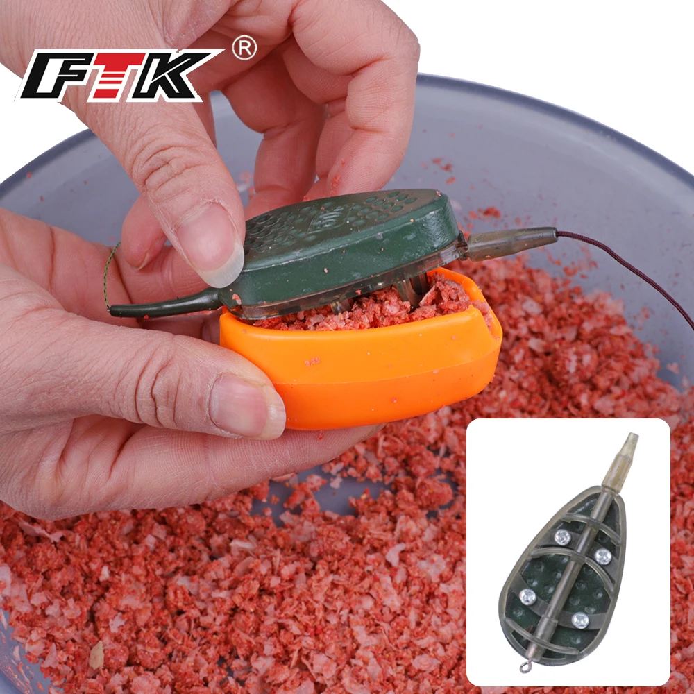 FTK 2 Feeders/Set Inline Method Feeder Mould Bait 30g-100g Thrower Bait Plumb Set  Carp Fishing Feeder Bait Holder Tool