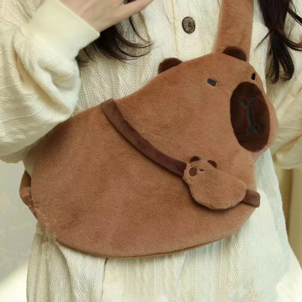 Highland Cow Capybara Plush Backpacks Kawaii Animals Fluffy School Bags Handbags Women Girl Fashion Shoulder Bags Purse