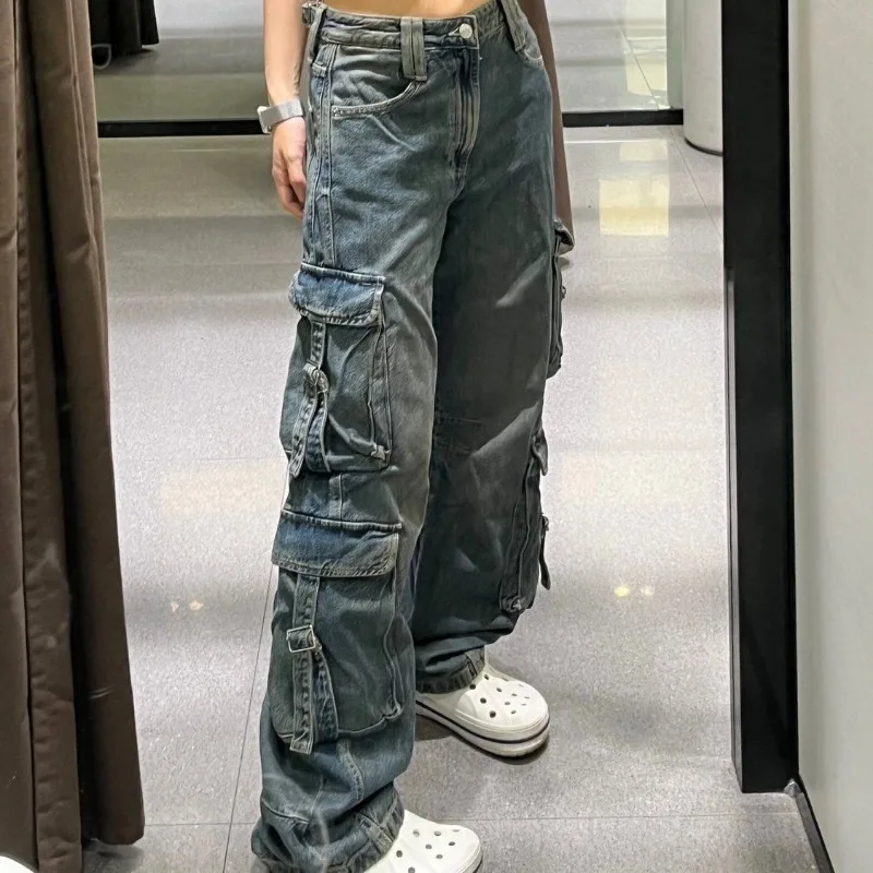 Multi-pocket Design Streetwear Cargo Pants Women Autumn Winter Wide-leg Trendy Niche Washable Oversized Jeans Women Y2k Baggy