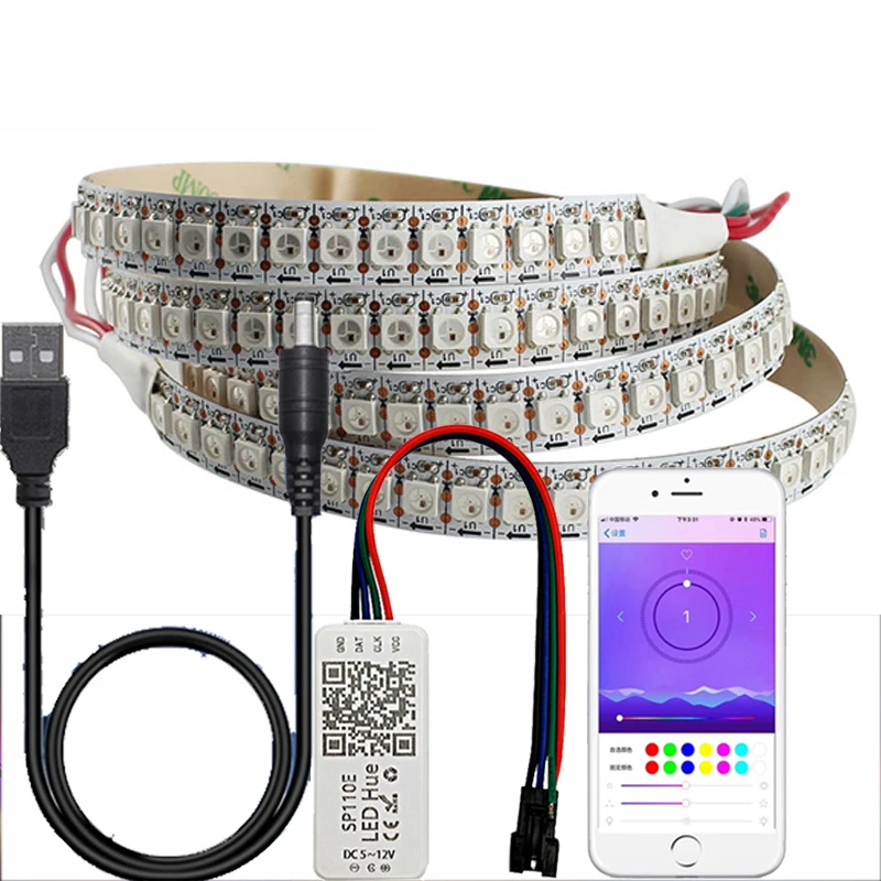 Taśma Led WS2812B z kontrolerem Bluetooth SP110E USB WS2812 30/60/144 pikseli/m RGB indywidualnie adresowalny zestaw oświetlenia LED DC5V