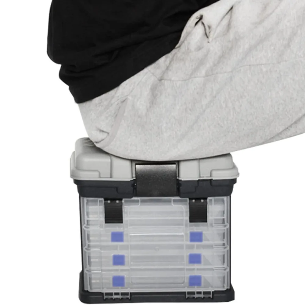 4-stufige tragbare Angelbox, Grau – Robuster Organizer mit mehreren Fächern für Köder, Angelausrüstung und Zubehör (Köder nicht enthalten)