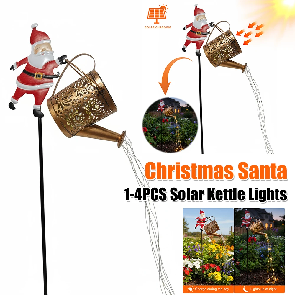 

Всепогодные рождественские солнечные фонари для чайников Санта-Клауса, светодиодные солнечные уличные фонари, простая в установке солнечная лейка для сада, лужайки, патио
