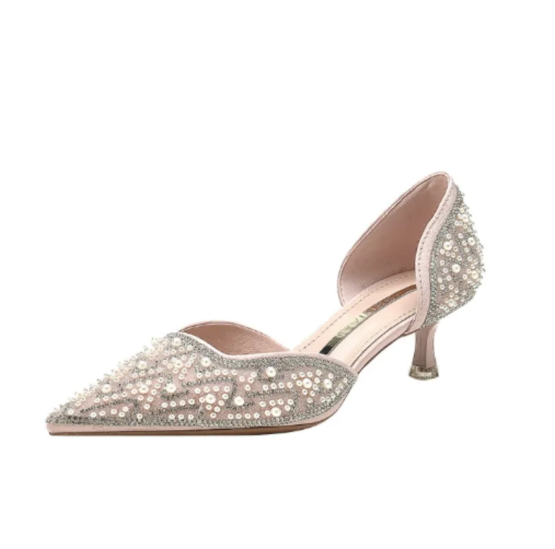 

Crystal Queen 5CM Pointed Toe Bride Wedding Shoes Cinderella Prom Rhinestone Mary Janes High Heels Thin Heels Shoes