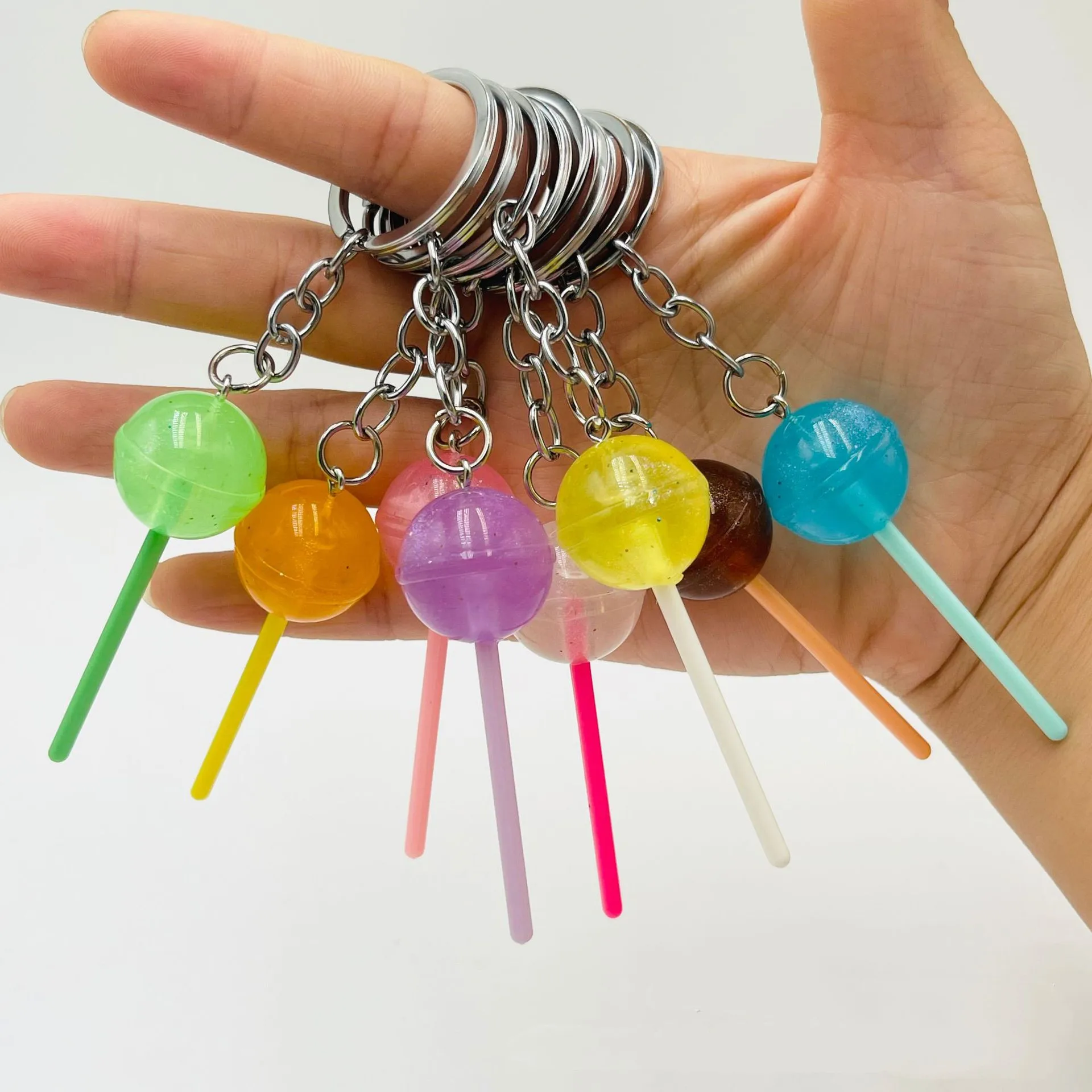 1PCS Simulation lollipop keychain transparent luminous resin accessories candy bag ornaments creative gifts spot. Random color