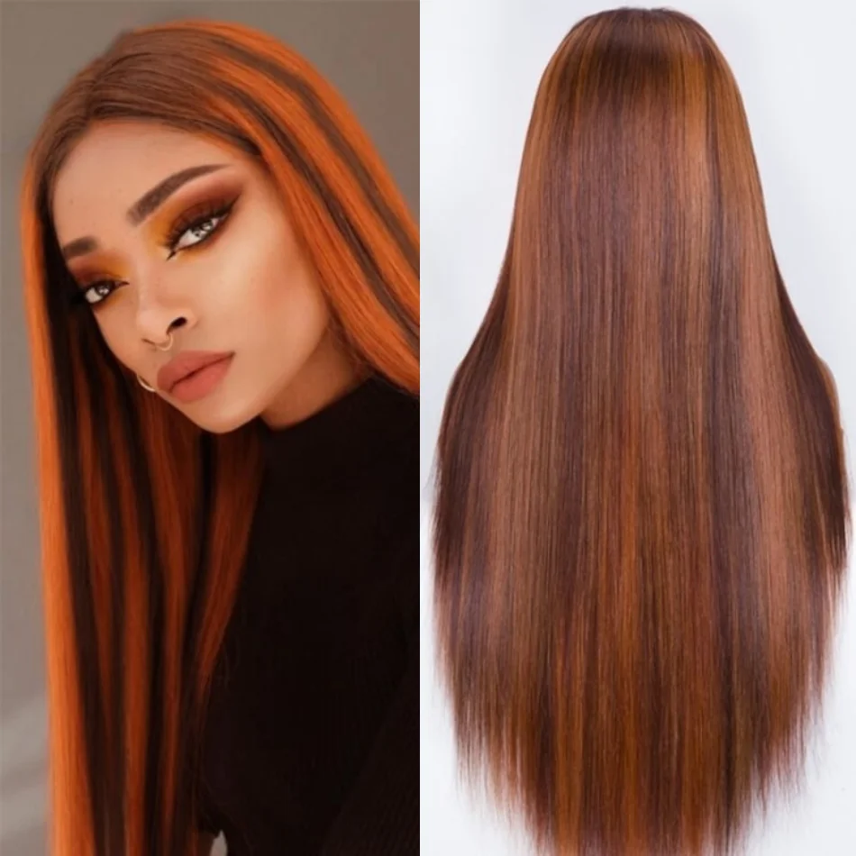 UNice Hair Straight 13x4 Lace Frontal Wig 100% Human Hair Wigs for Women Pre Plucked Pre Everything Wig Highlight Ginger Orange