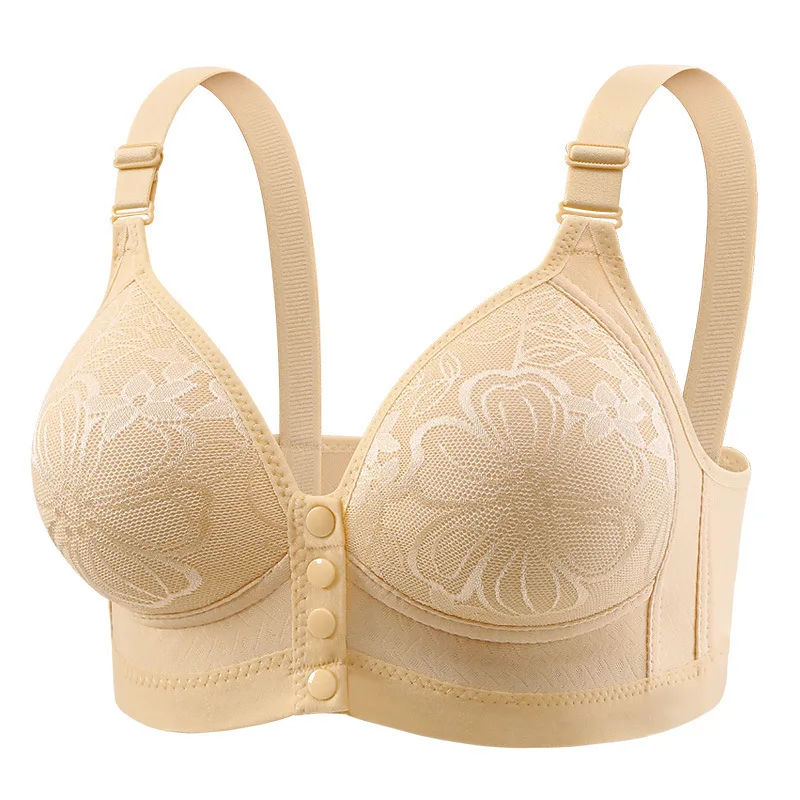 Brassiere Leichter, atmungsaktiver, gemusterter, bügellosen BH mit Lift-Effekt, Anti-Sagging-Funktion, Knopfverschluss vorne, verstellbare Träger, Knopfverschluss für stillende Mütter