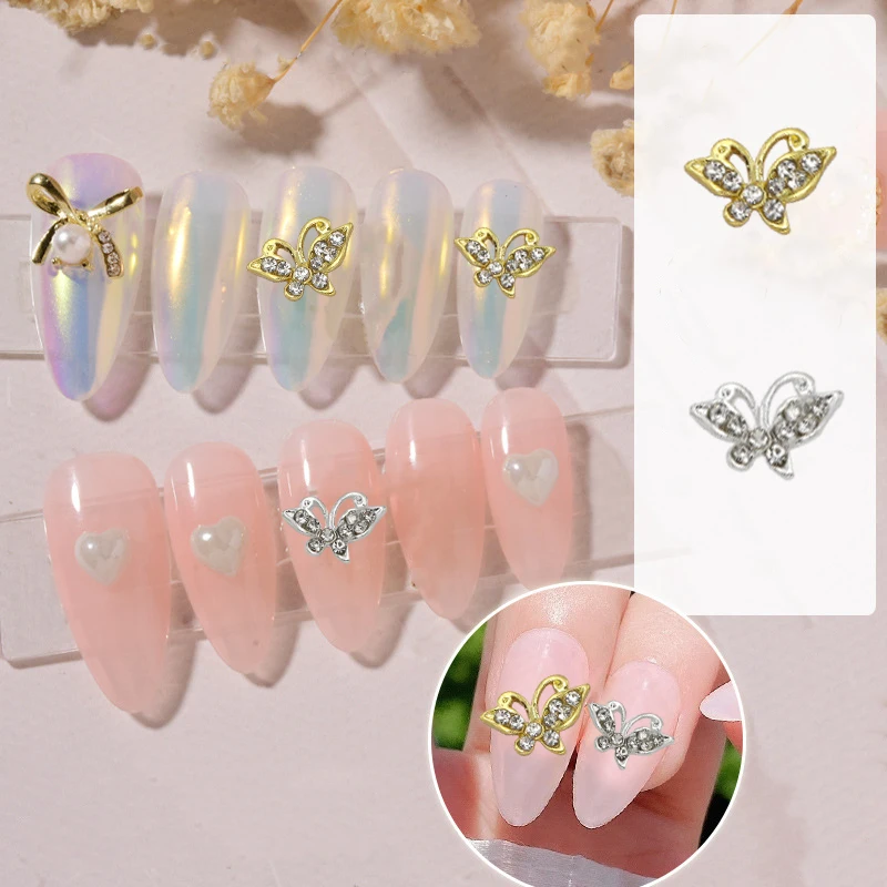 

10 pieces of 3D cute alloy butterfly nail art charm minimalist gold and silver butterfly nail decoration accessories DIY nail ca