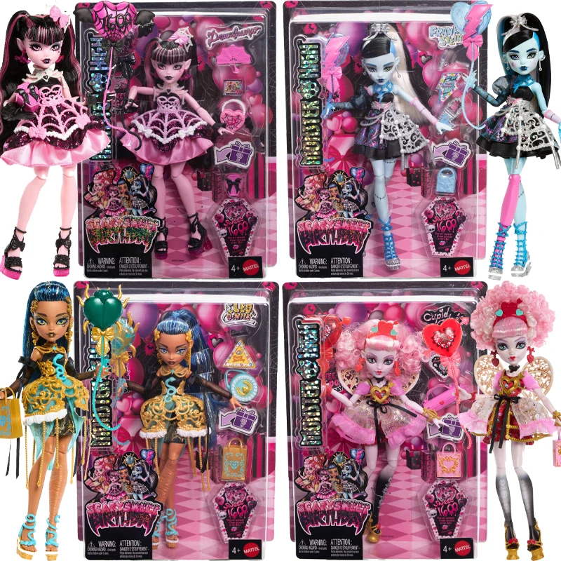 

Mattel Monster High Scary Sweet Birthday Doll, Draculaura Cleo De Nile Cupid Asteria Frankie Stein in Party Dress