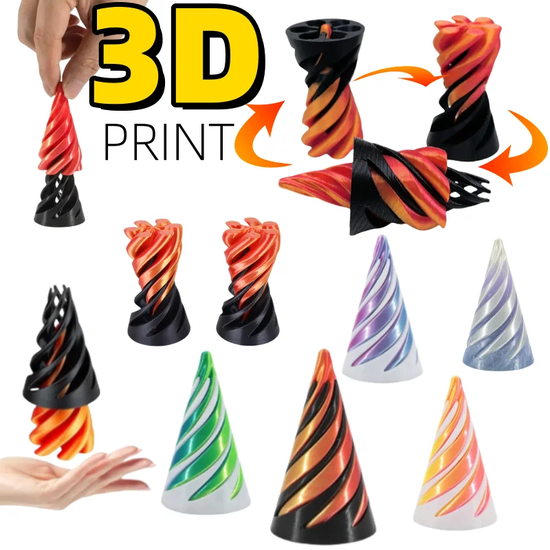 3D Printed Spiral Cone Toy Impossible Pyramid Passthrough Sculpture Pass Through Pyramid Toy Mini Vortex Thread Illusion