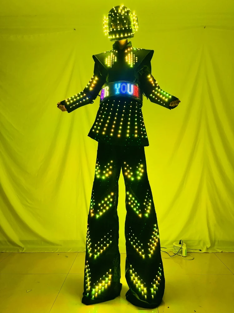 Hot Sale Full Color LED Robot Stilts Walker Costume Multiple modes DJ Electronic Music Party Show Light Helmet Robot Dance Suit