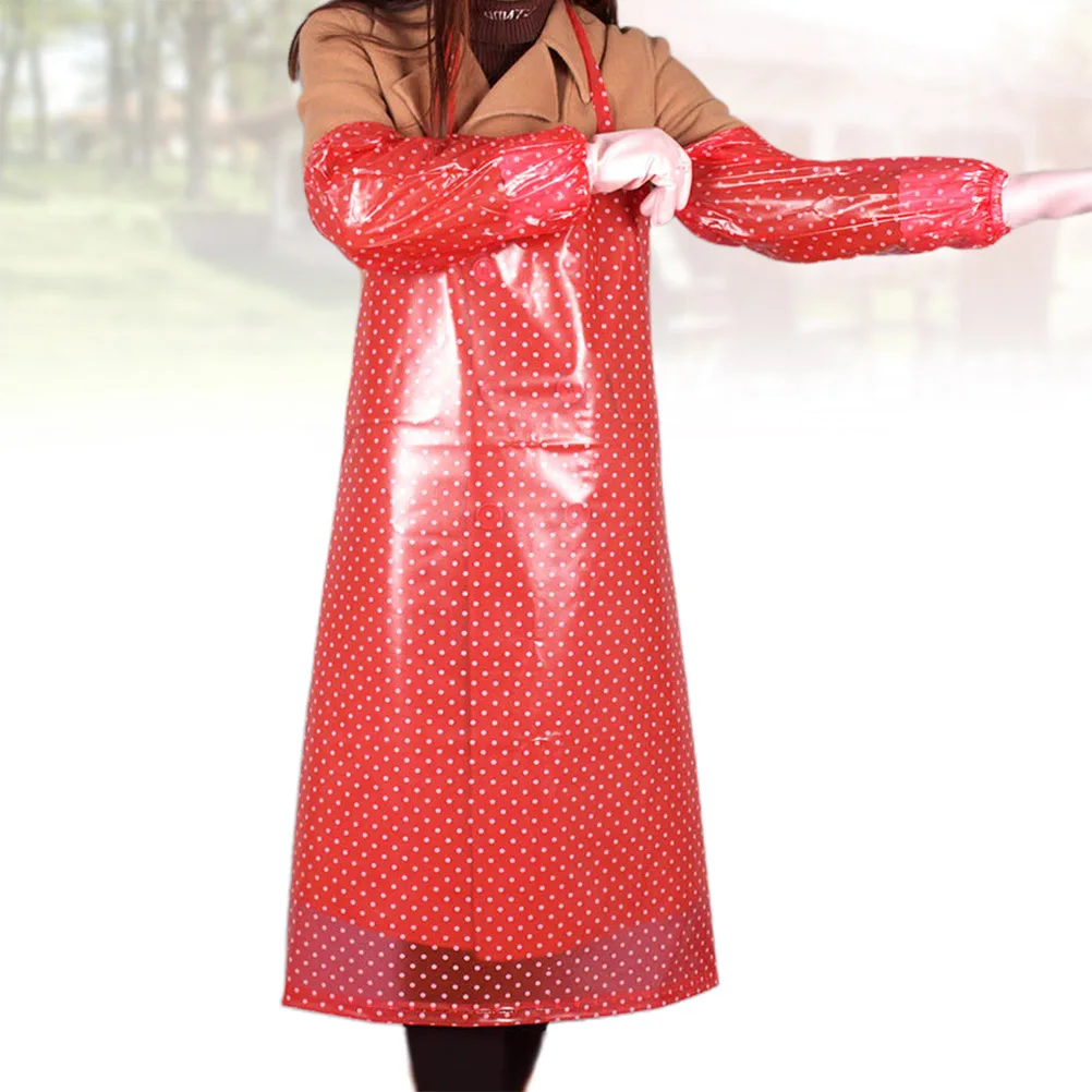 

Pvc Apron Waterproof Kitchen Apron Long Style With Oversleeve Oil Dust Resistant For Cooking Bbq Painting Red