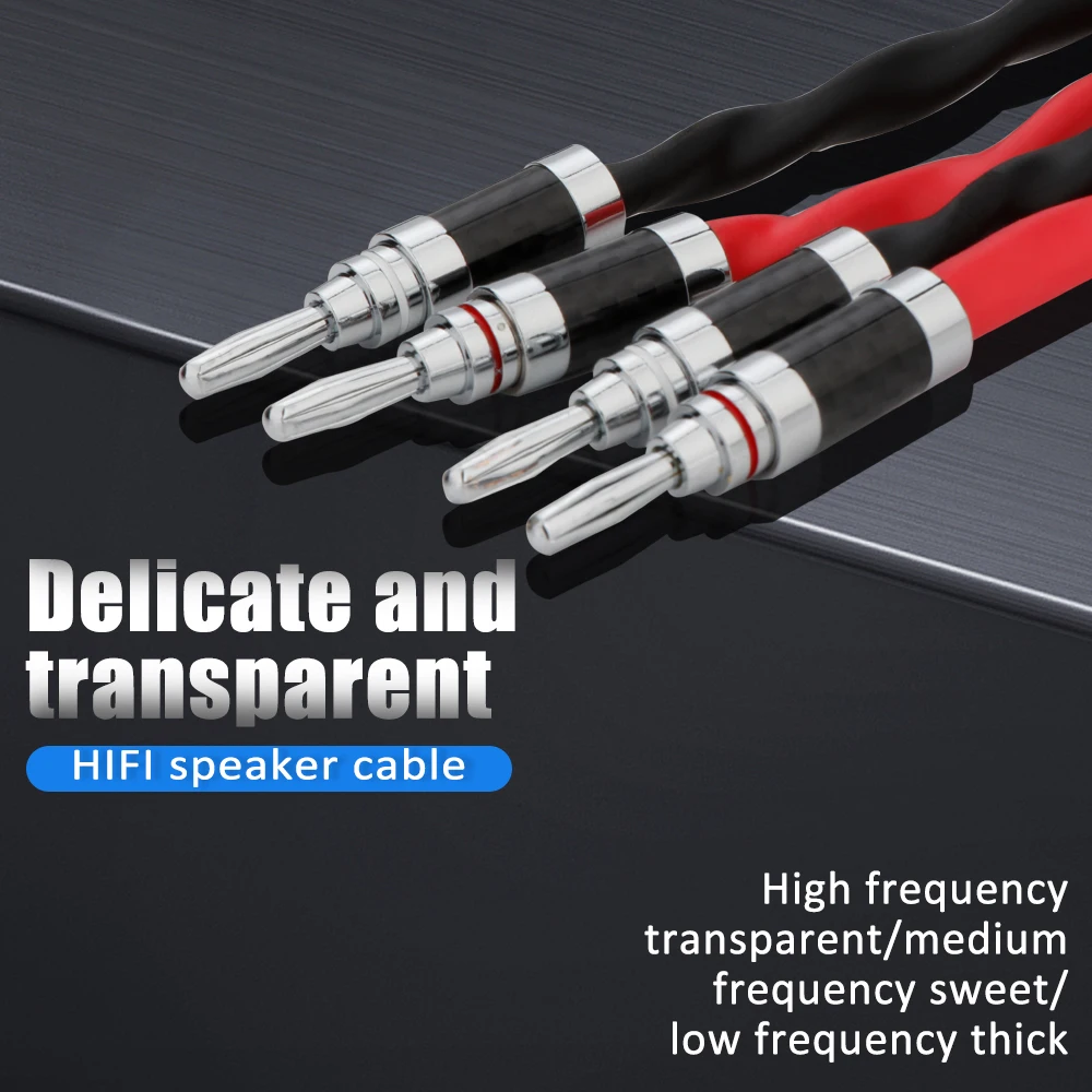 Preffair-OCC Prata Banhado Cabo Do Altifalante, Fibra De Carbono, Ródio Banhado Banana Plug, Alta Qualidade para Amplificadores