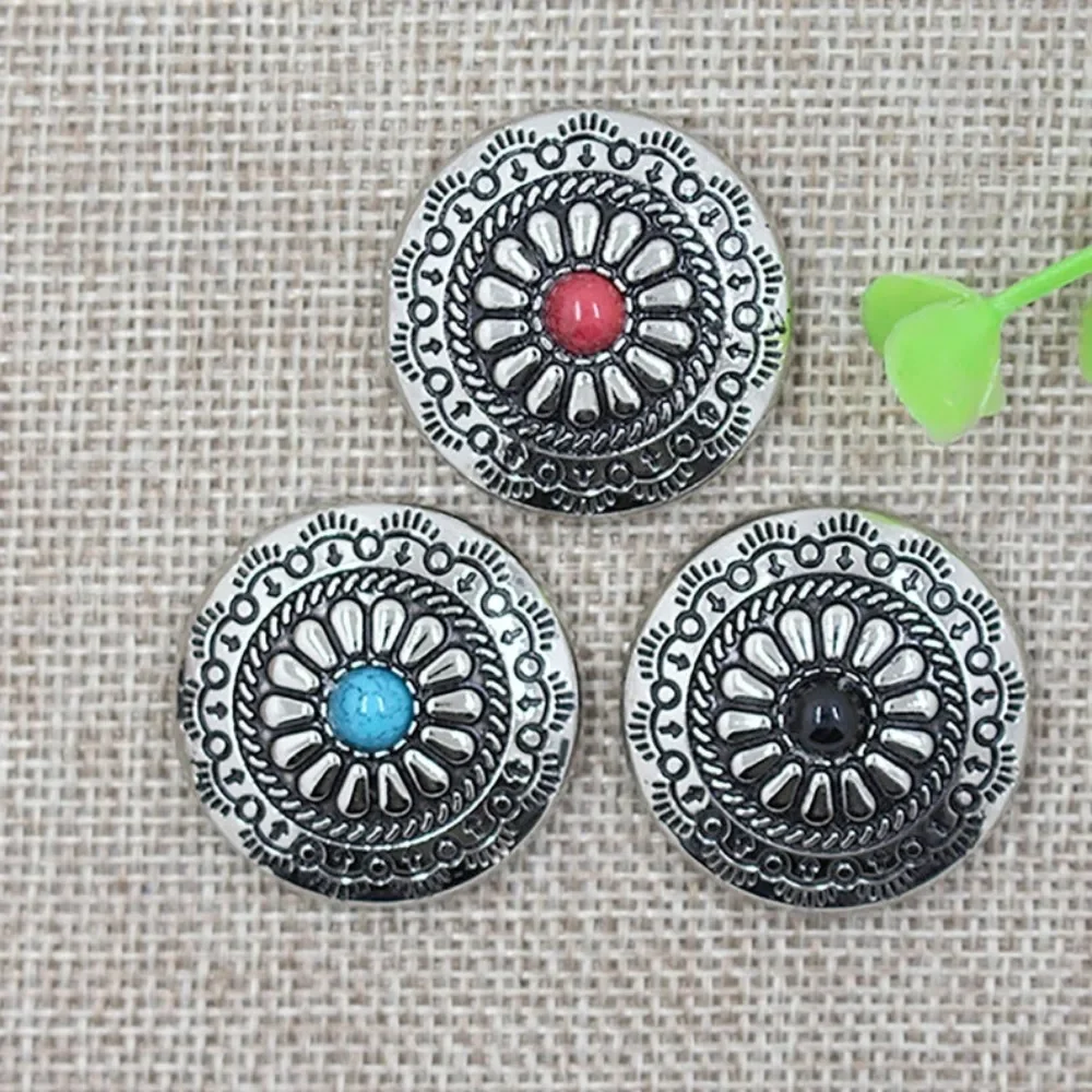 2pcs 1.2inch coin round Concho Screw Back rivet  synthetic resin turquoise Japanese daisy flower Alloy blue red black