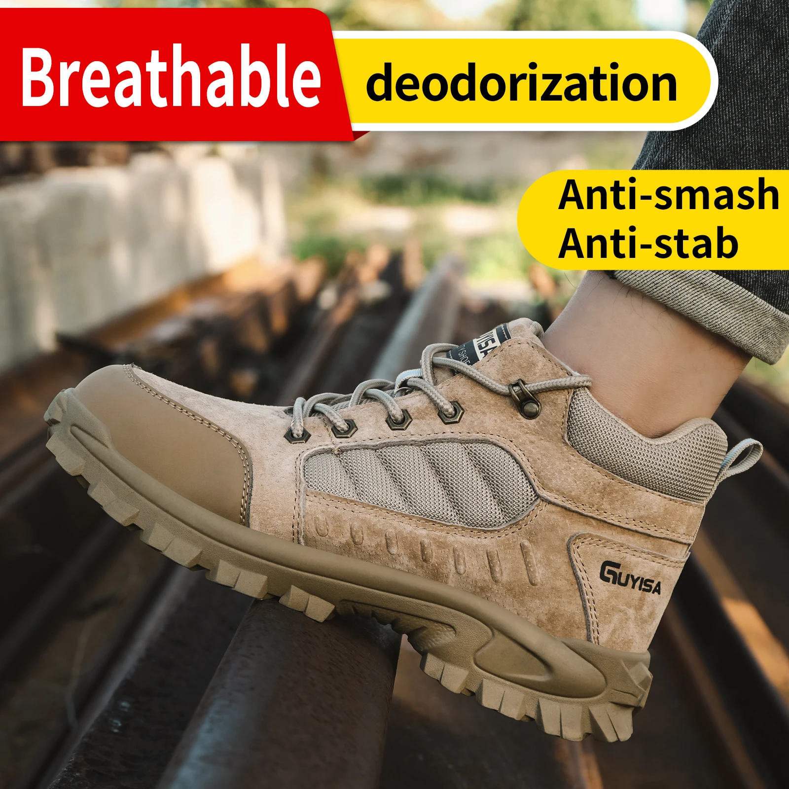 GUYISA Men's anti smashing and anti piercing rubber outsole work shoes are fashionable and versatile