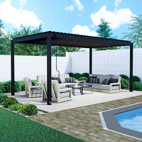 Custom Size Outdoor Waterproof Balcony Louvered Pergola with Motorized Remote Control Retractable Roof Eco-Friendly Aluminum