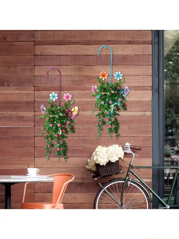 QX2E Balcony Flower Basket Holder in Metal with Top Loop Open Planter Inverted Umbrella for Porch Garden Indoor Daily Home