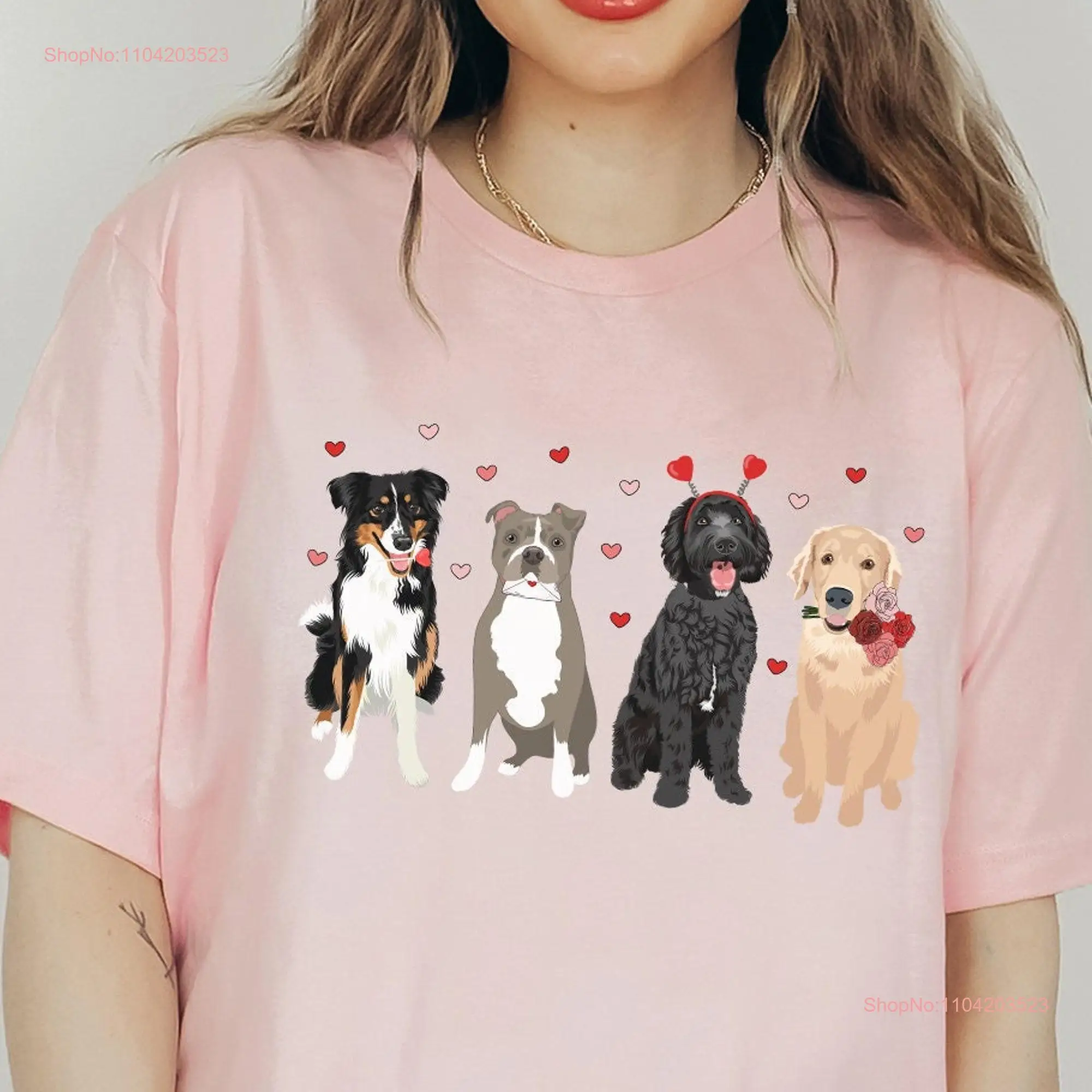 Valentines Day Dogs T Shirt Dog Mom Cute Lover Funny long or short sleeves