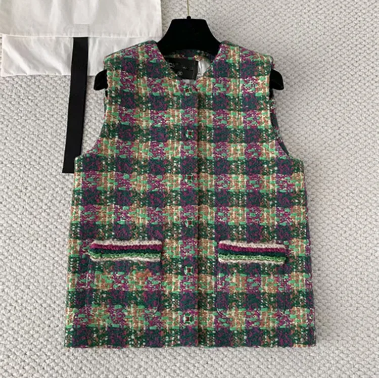 Aangepaste nieuwe winter 2025, stijlen van Europese en Amerikaanse dameskleding Mouwloos tweed gilet met enkele rij knopen