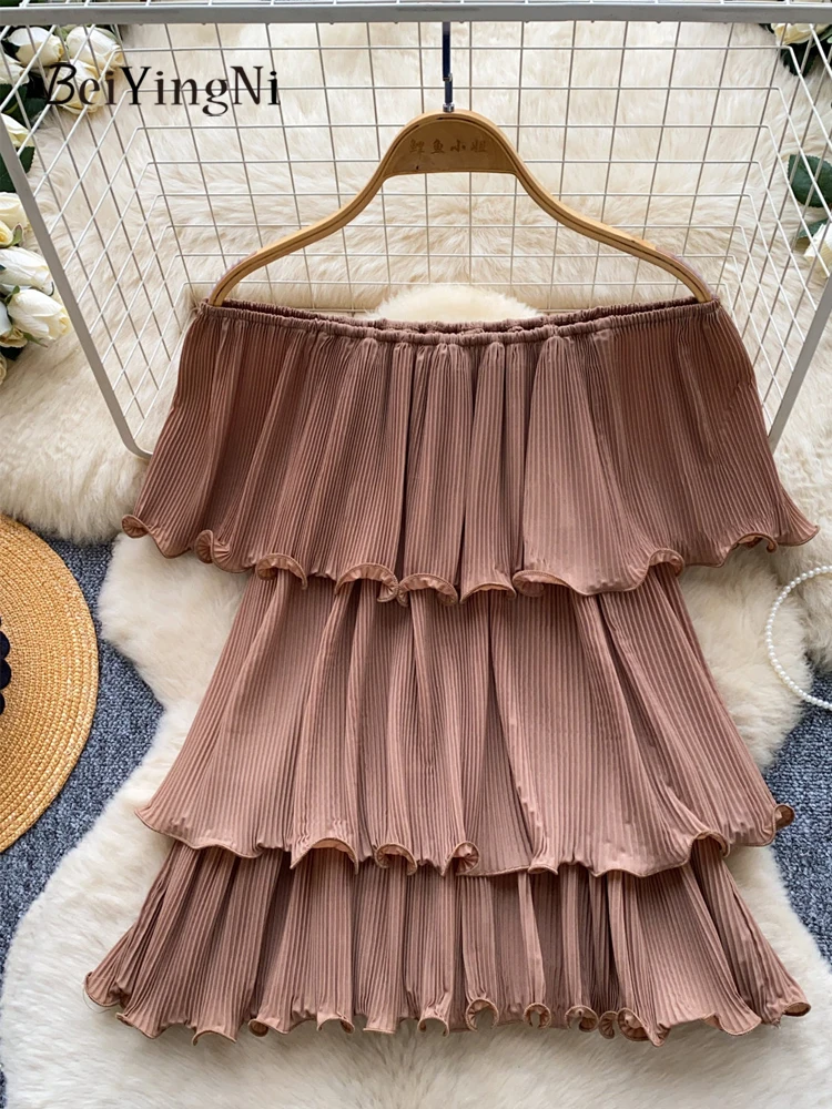 

Beiyingni 2026 OL Elegant Slash Neck Blusas Women Minimalist Ruffles Tiered Sexy Tops Female 2026 Summer Commute Luxury Blouses