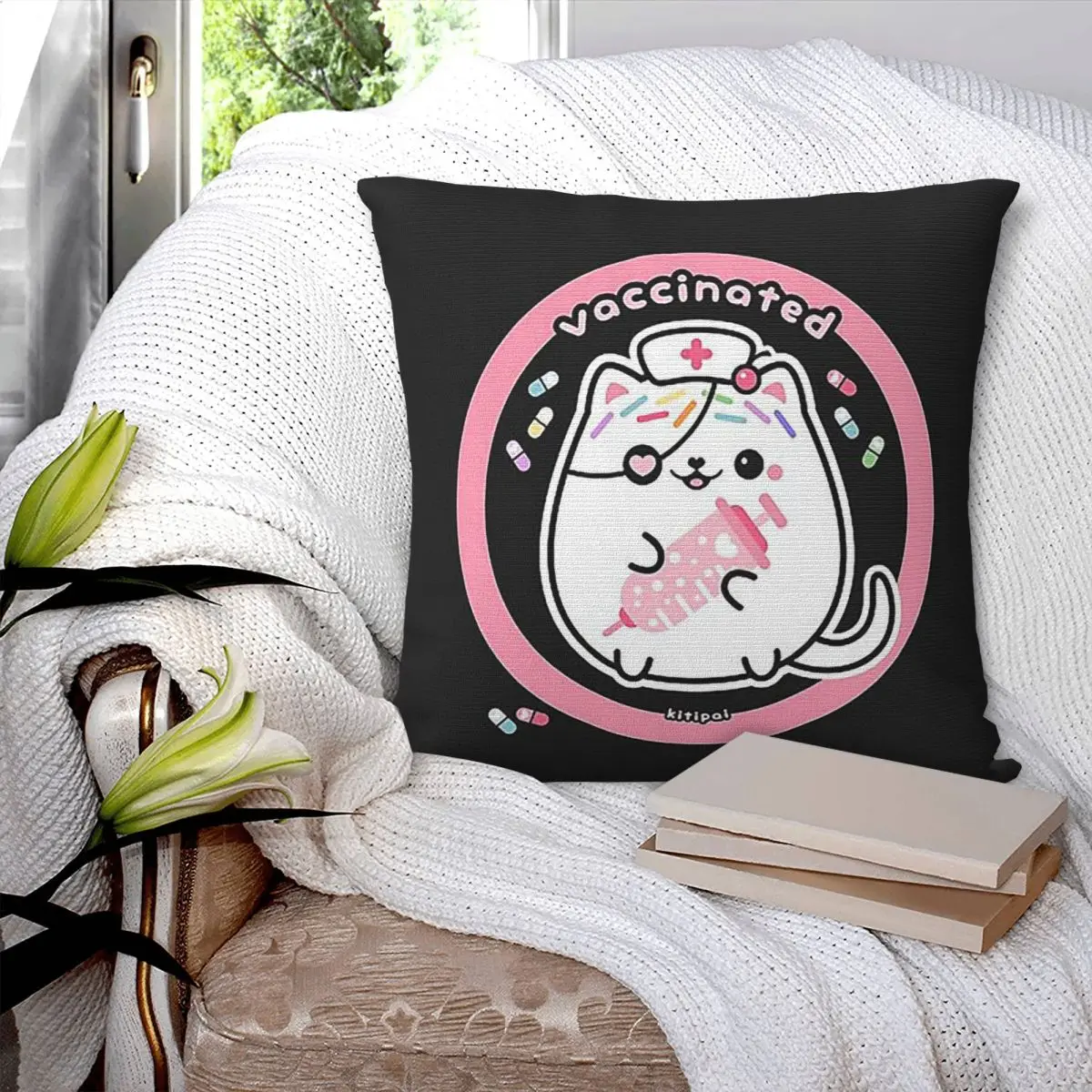 Kitipai Kitty Cat Nurse Vaccinated Square Pillowcase Pillow Cover Cushion Zip Decorative Comfort Throw Pillow for Home Sofa