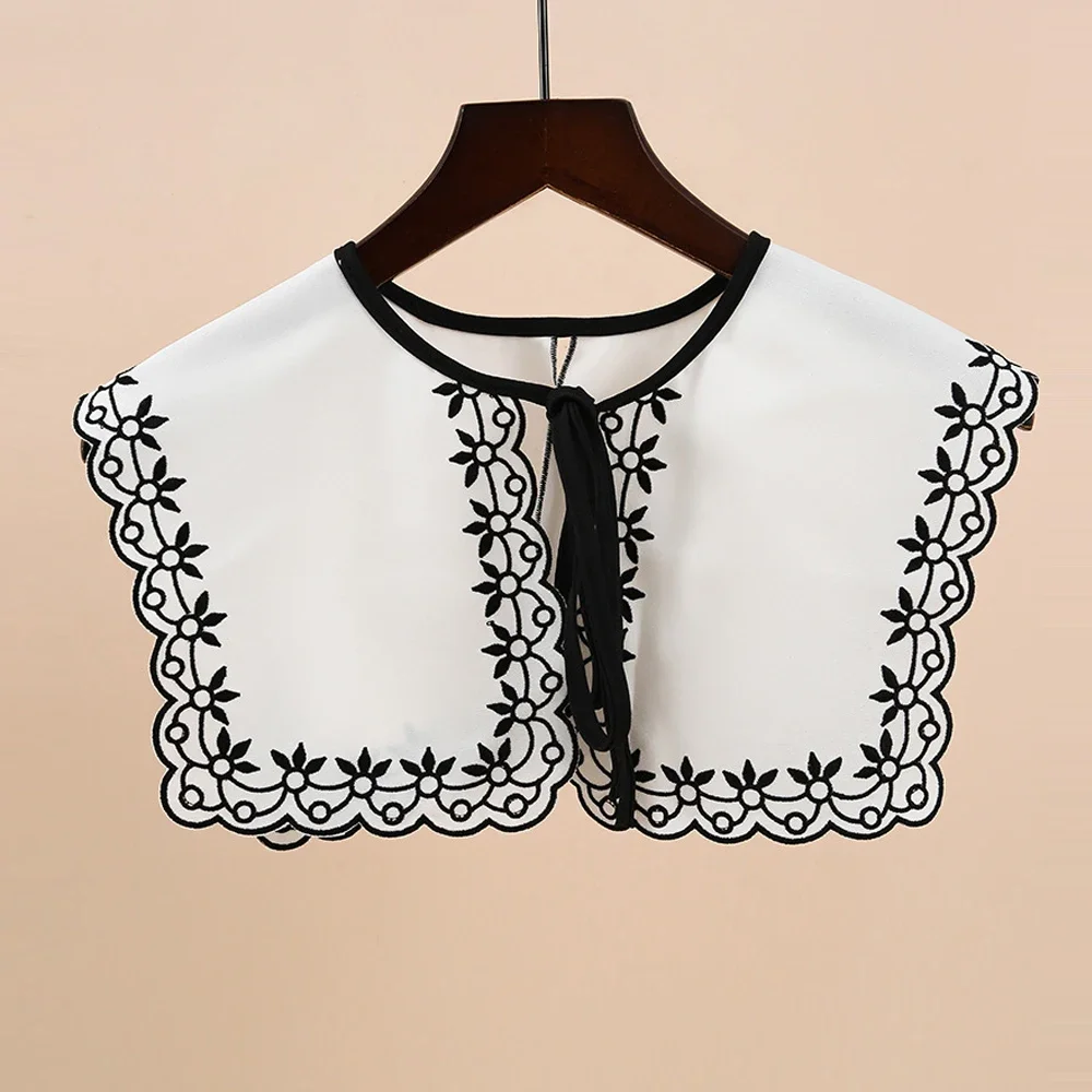 

Women Shirt Sailor's Collars Vintage Flower Embroidery Fake Collar Detachable Decorative Thin Neckwear Shoulder Wrap Accessories