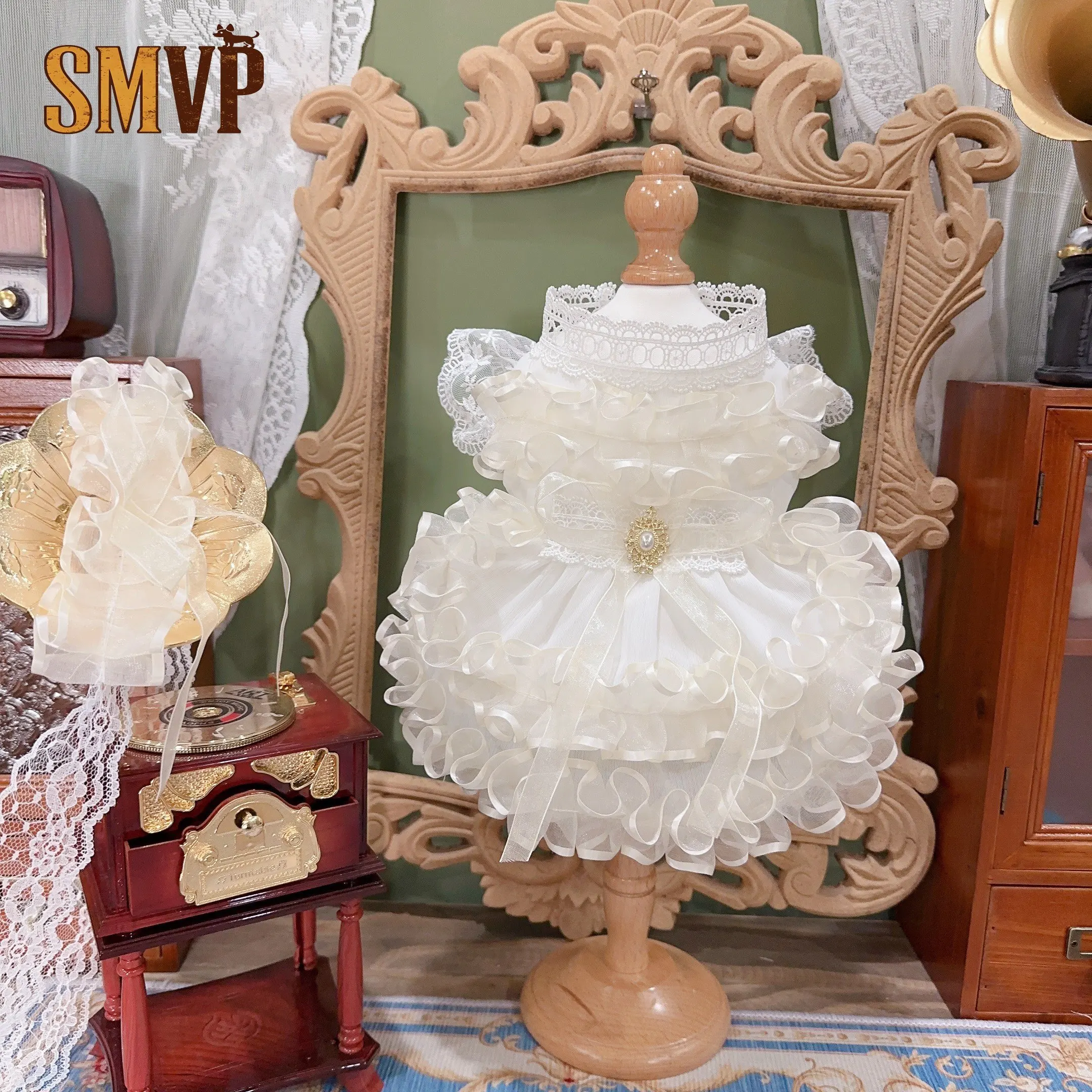 

Original Design White Wedding Gown Lolita Princess Cake Dress Kitten Small Dog Dress Available for Wedding Parties