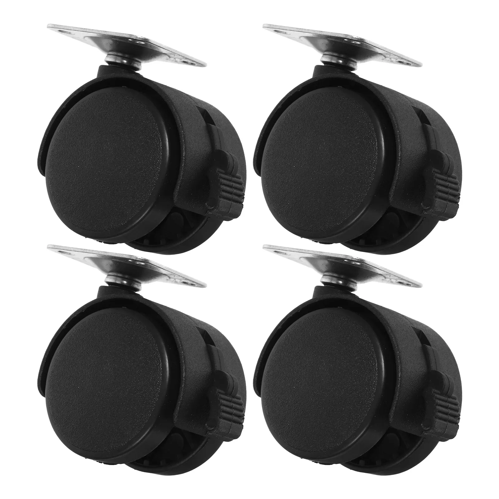 4Pcs Furniture Castors Black Hard Plastic Metal Flat Plate 40Mm Diameter Swivel Caster Brake Suitable for Office