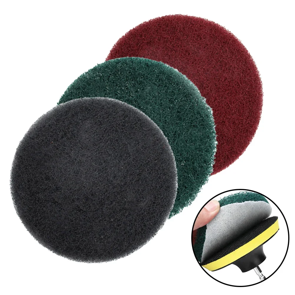 3pc 5Inch Scouring Pads 125mm Drill Power Brush Tile Scrubber Pads 240 400 800grit Hook AndLoop Nylon Sanding Pad For Bathroom