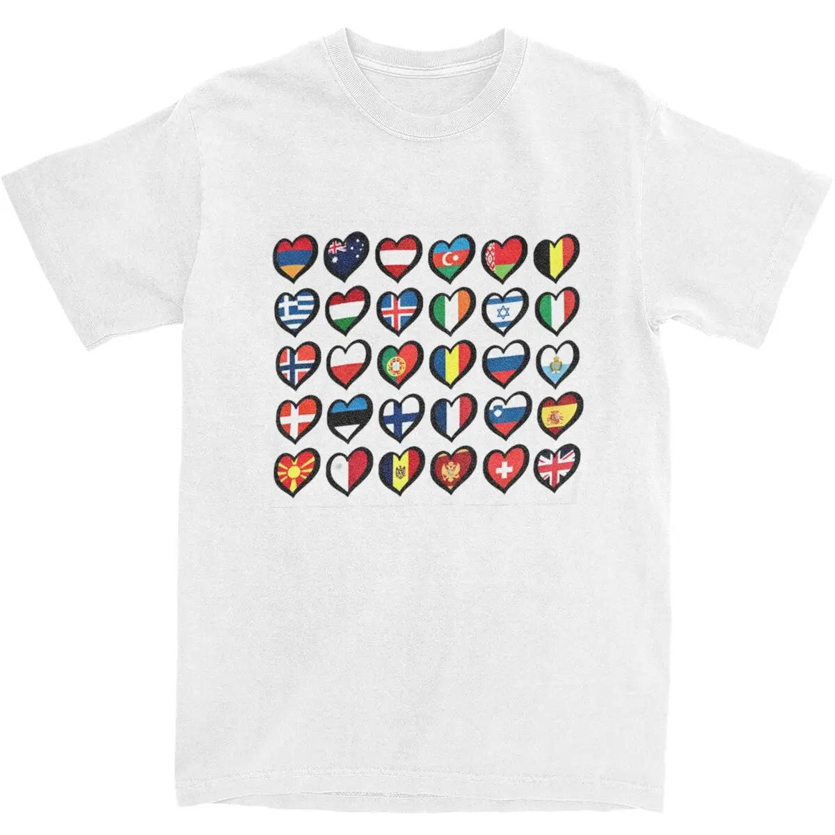 Eurovisioned Song T Shirt Contest Flags Hearts Novelty T Shirts Short Sleeve Tshirt Summer Pure Cotton O Neck Oversized Clothes