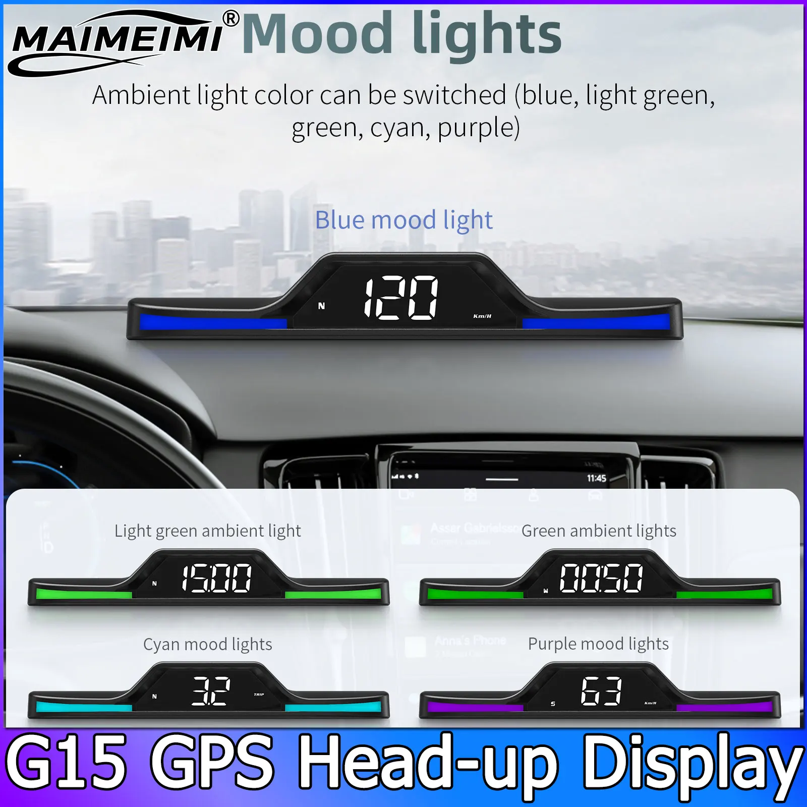 

Для всех автомобилей G15 GPS HUD цифровой спидометр проекционный дисплей поддержка скорости спутникового синхронизации аксессуары для электроники