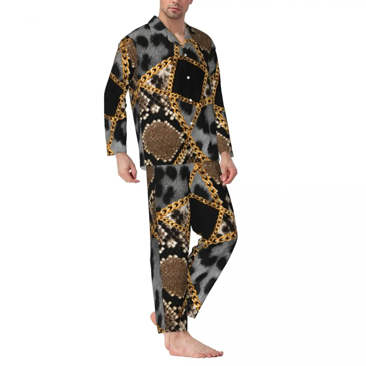 Male Pajama Sets Winter Sleepwear Leopard And Snake Skin Wild Funny Adult Pajamas