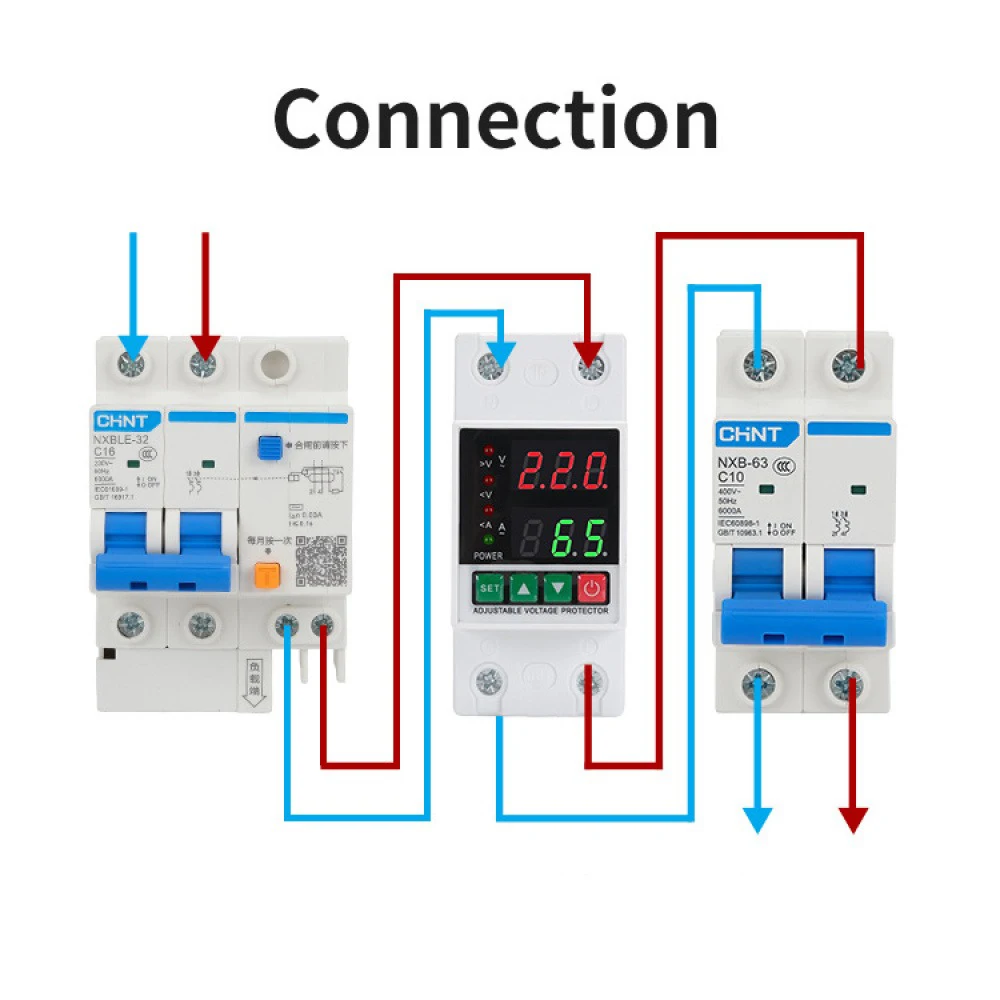 

40A/63A Single-phase Self-resetting Over Voltage and Under Voltage Protector 230V Overcurrent Overvoltage Protective Switch
