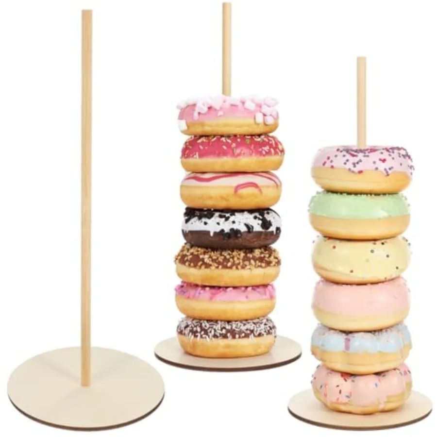 Donut Stand for Party Wooden Donut Holder Display Rack Sweet Treats Bar Decor for Birthday Wedding Bridal Shower Rustic Style 1
