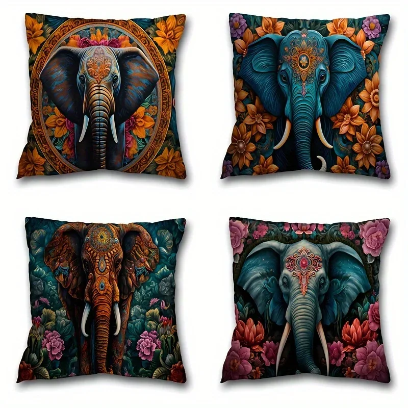 Tropical Elephant Pillowcase Bohemian Pillowcase Suitable Foe Living Room Sofa Bedroom Polyester Pillow Covers