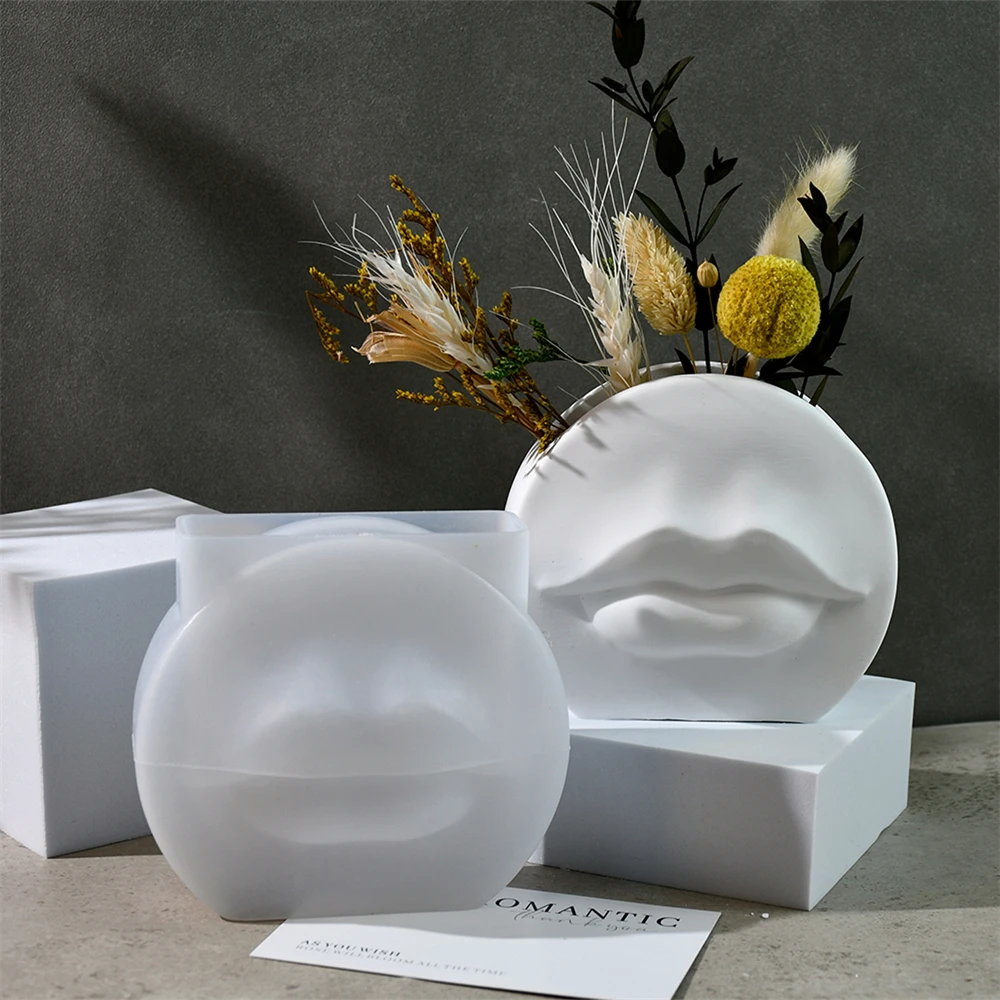 Lip Vase Concrete Cement Molds DIY Card Storage Box Gypsum Plaster Silicone Mould Sexy Thick Lips Craft Art Bottle Resin Mold