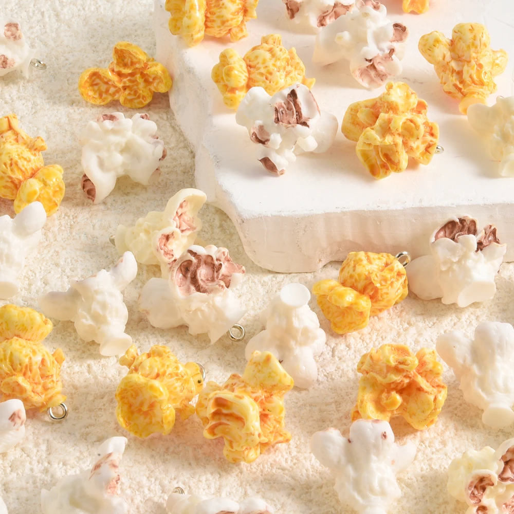 10/20Pcs Kawaii Harz 3D Simulation Lebensmittel Popcorn Breloques Schmuck DIY Ohrringe Material Mixed Schlange Cabochons Charms Großhandel