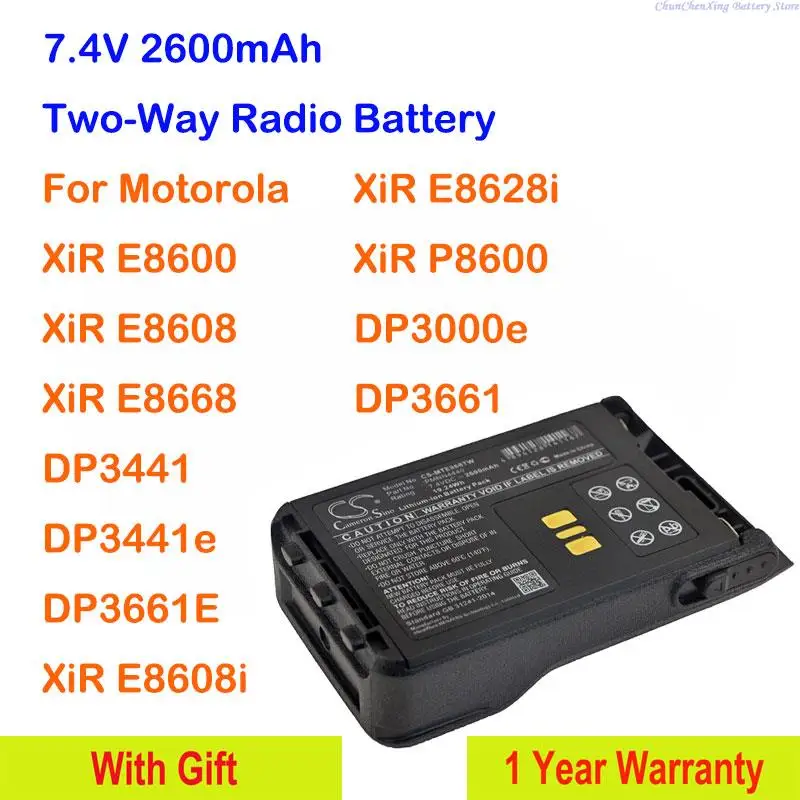 CS 2600mAh Two-Way Radio Battery for Motorola XiR E8600 E8608 E8668 DP3441 DP3441e DP3661E E8608i E8628i P8600 DP3000e DP3661