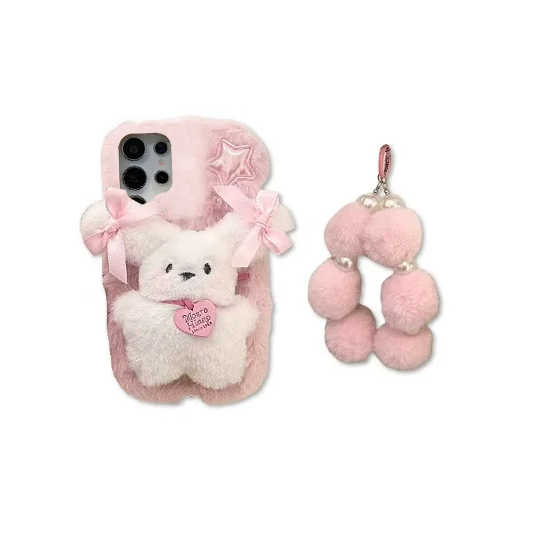 Hairy 3D Loves Star Puppy Cases für Huawei Y7 Y9 Mate20 Honor 400 200 90 50 20S X9C X8C X7C X6C X9B X8B X7A Strap Hairball Chain