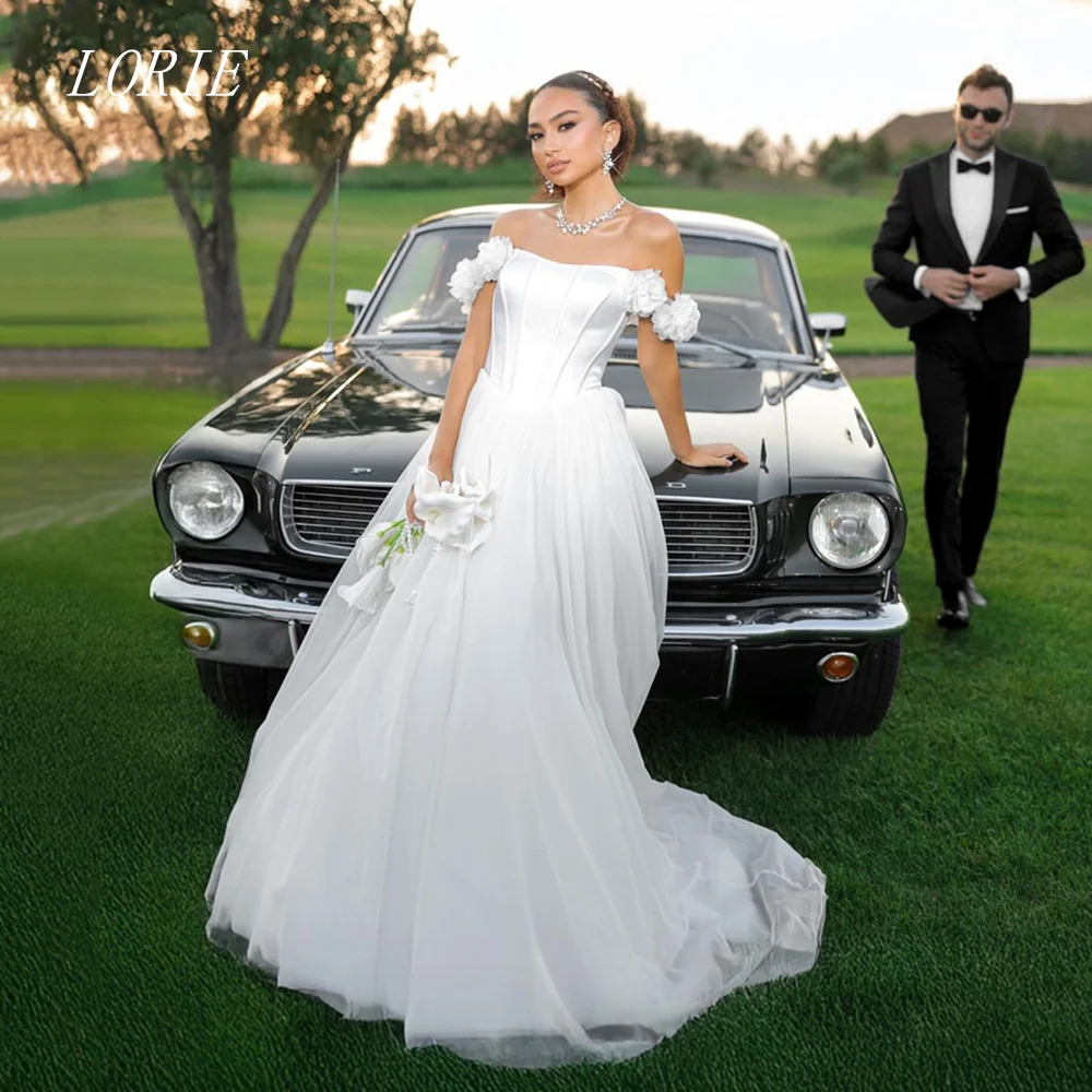 

LORIE Luxury 3D Flowers A Line Wedding Dress Off The Shoulder Bridal Dresses Appliques Corset Wedding Gown Customized 2026