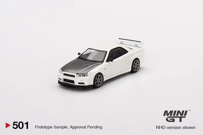 

Мини GT 1:64 #501 Nissan Skyline GT-R (R34) V-Spec II N1, белая литая модель гоночного автомобиля, детские игрушки в подарок