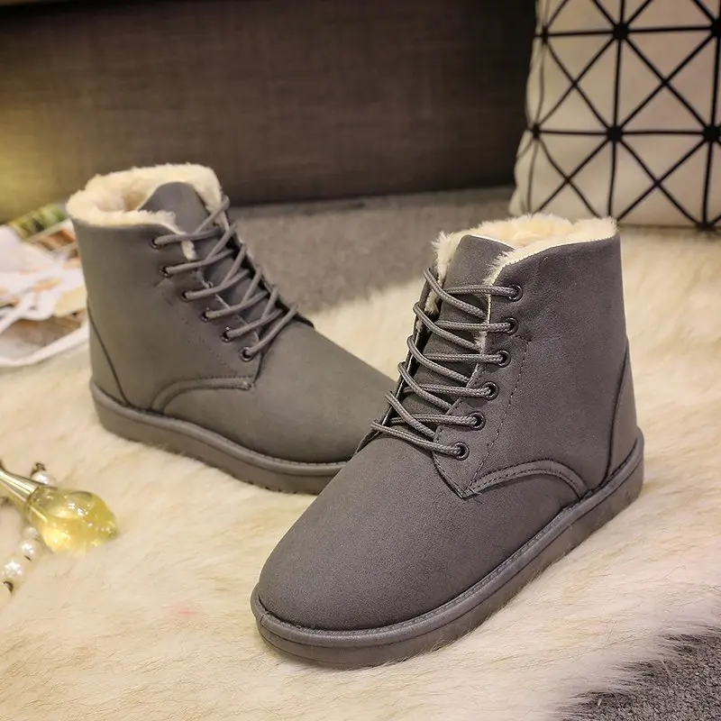 2024 Women Winter Snow Boots Warm Flat Plus Size Platform Lace Up Ladies Women\'s Shoes New Flock Fur Suede Ankle Boots 36-42