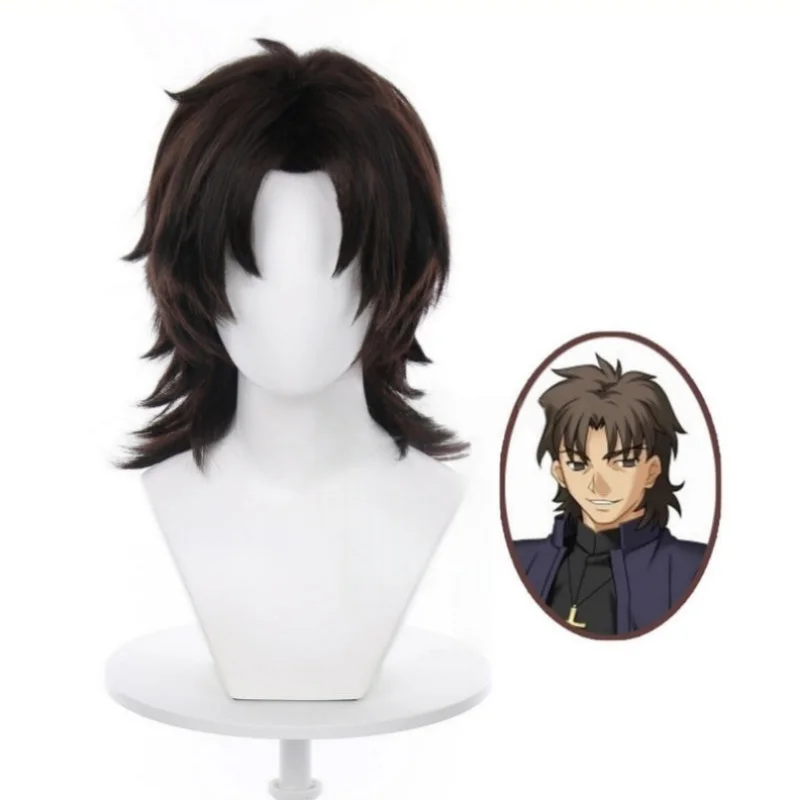 

Fate stay night Kotomine Kirei Cosplay Wigs Kirei Kotomine 40cm Short Straight Dark Brown Wig Heat ResistantHair Wigs + Wig Cap