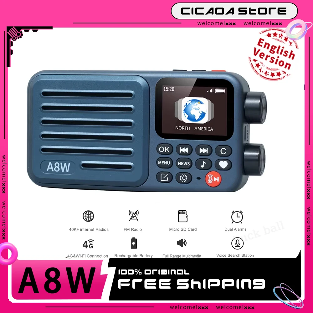 CHOYONG A8W Portable Radio Single Band Radio 4G&Wi-Fi Connection Speaker Custom Multi-Scene Voice Control Internet Radios Gifts