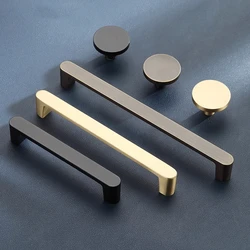 Modern Solid Brass Cabinet Handles Gold Black Ancient Coffee Kitchen Cupboard Round Door Knobs Wardrobe Pulls Furniture Hardware