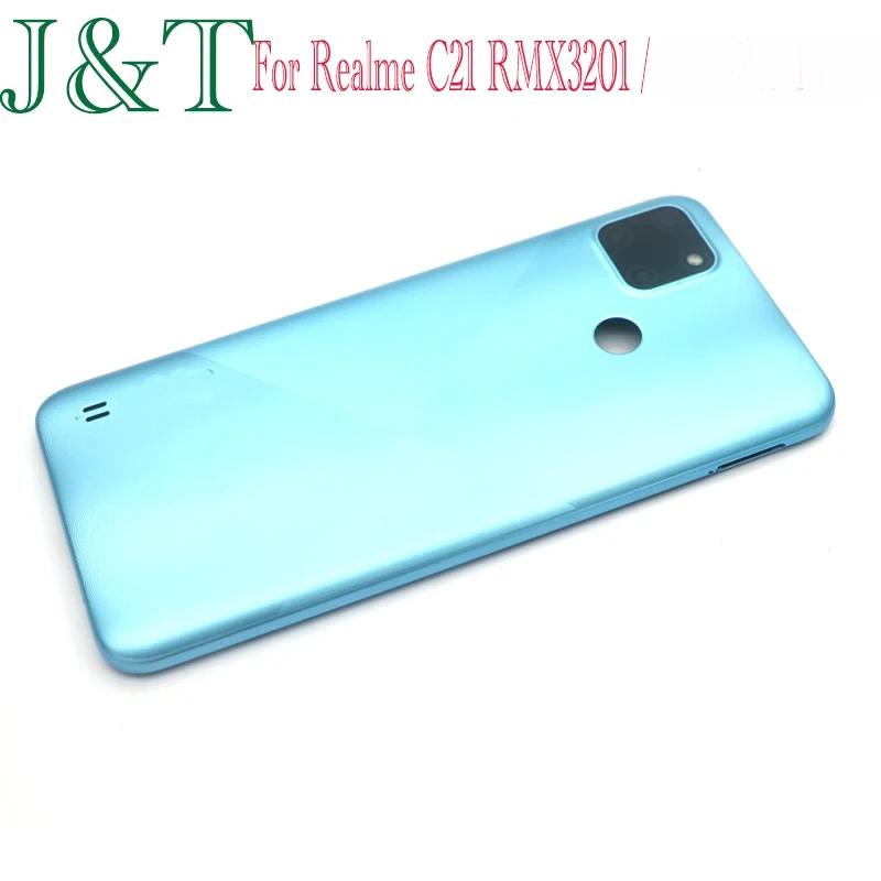 For Realme C21 RMX3201 Back Battery Cover Rear Panel Door Housing Case With Power Volume Button Replacement Parts