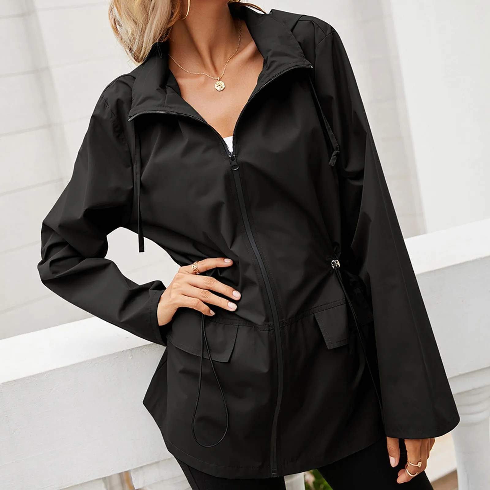 Imperméable coupe-vent imperméable pour femme, veste longue à capuche, vêtements de randonnée en plein air, vêtements de pluie longs, vêtements de pluie en Y légers, automne et hiver