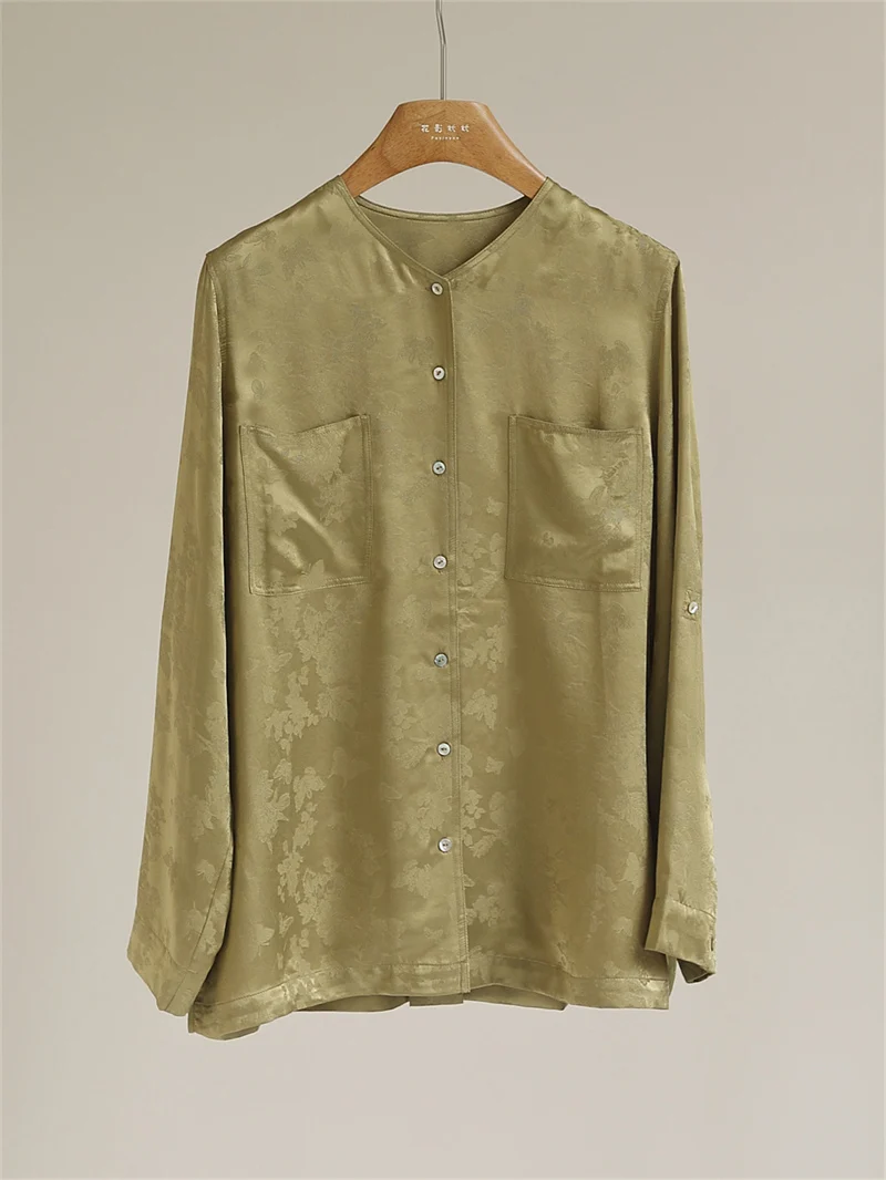 

Шелковая женская блузка с цветочным принтом, простая, универсальная, приятная к телу, в китайском стиле, для повседневной носки, осенняя, Y558