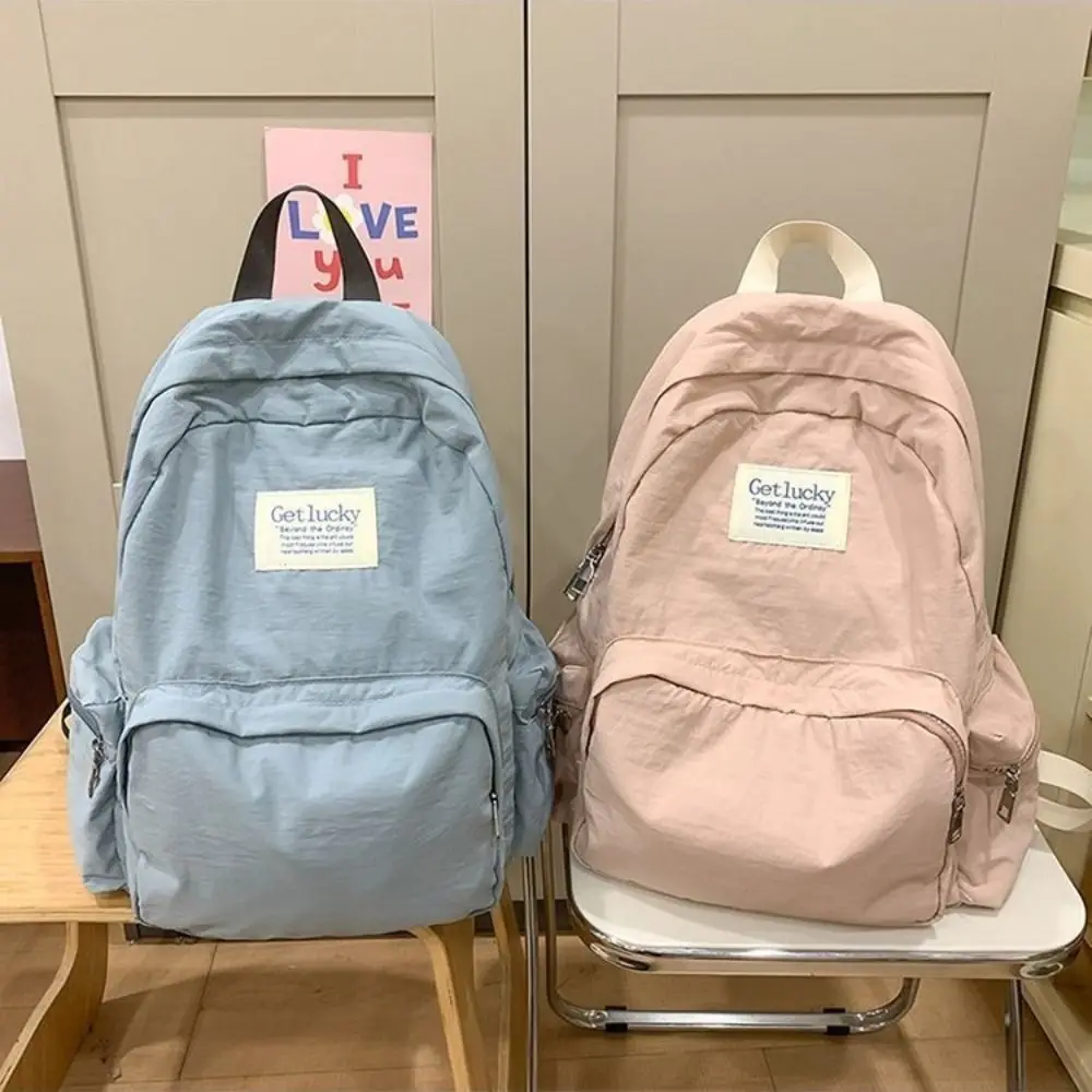 Casual Lightweight Travel Backpack Korean Style Waterproof Solid Color Backpack Nylon Large Capacity Student Schoolbag Outdoor