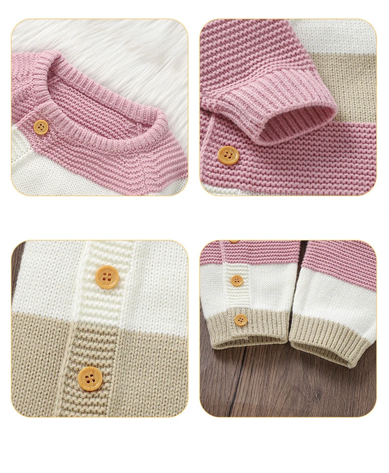 New Baby Boy Girl Knitted Striped One-Piece Romper Single-Breasted Jumpsuit Autumn Winter Stuff Clothes Bodysuits New Born Items